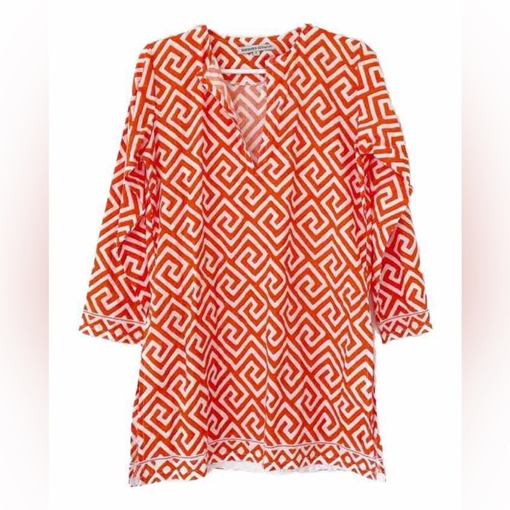 BARBARA GERWIT beach coverup dress tunic size S orange white cotton